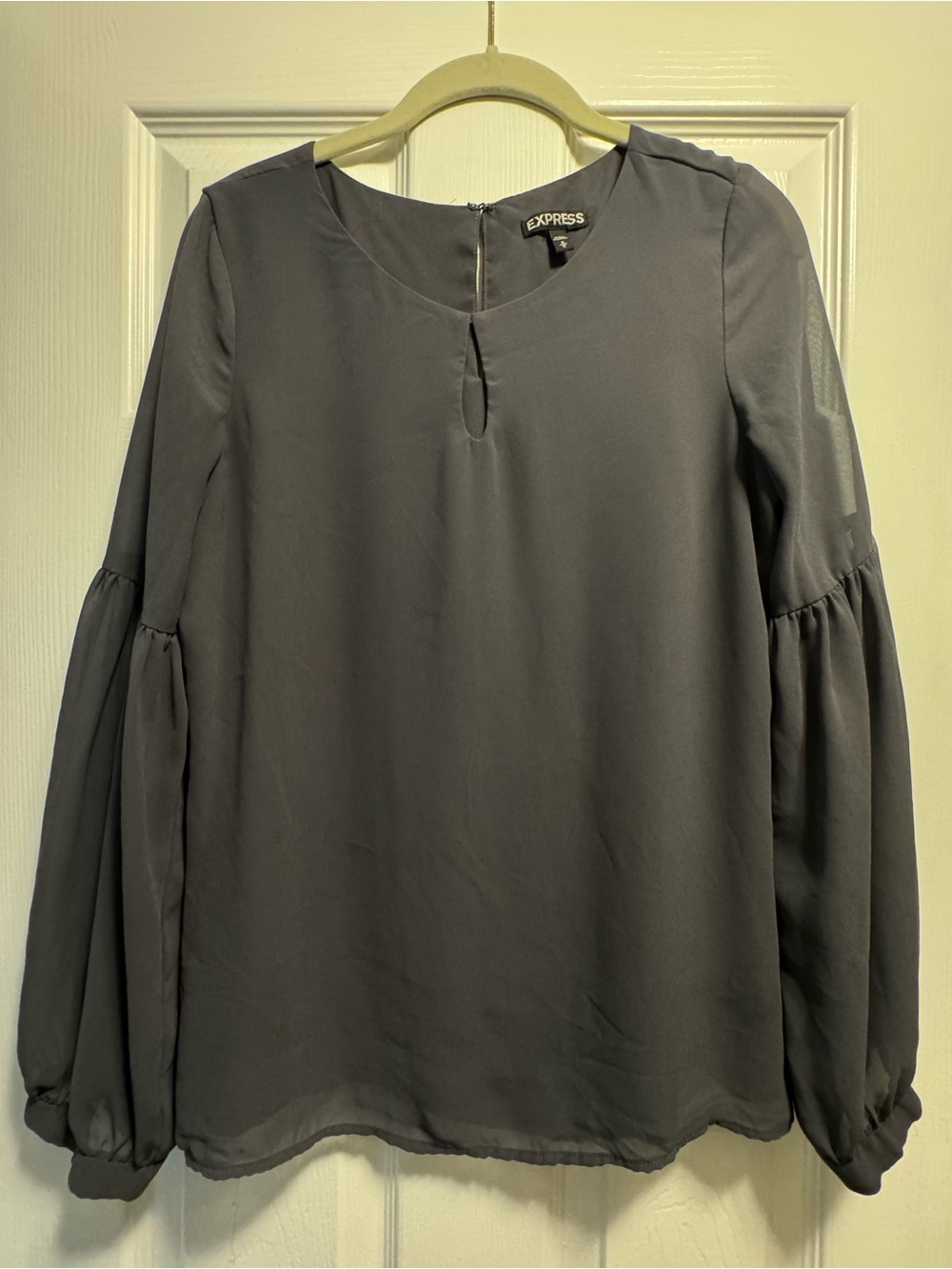 Express Charcoal Gray Long-Sleeve Keyhole Blouse